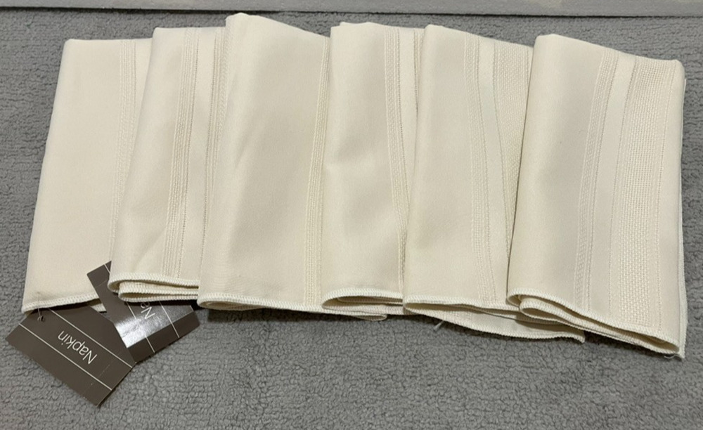 Dinner Napkins Set of 6 Ivory Cream Polyester Striped Formal Vintage 17 x 17